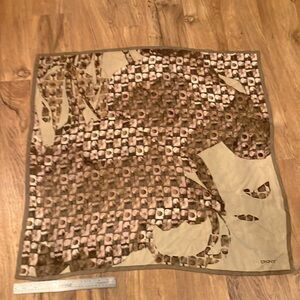 DKNY Brown and Tan Patterned square fashion Scarf 32” square sheer